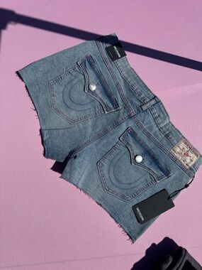 True Religion Mid Wash Denim Cutoff Shorts